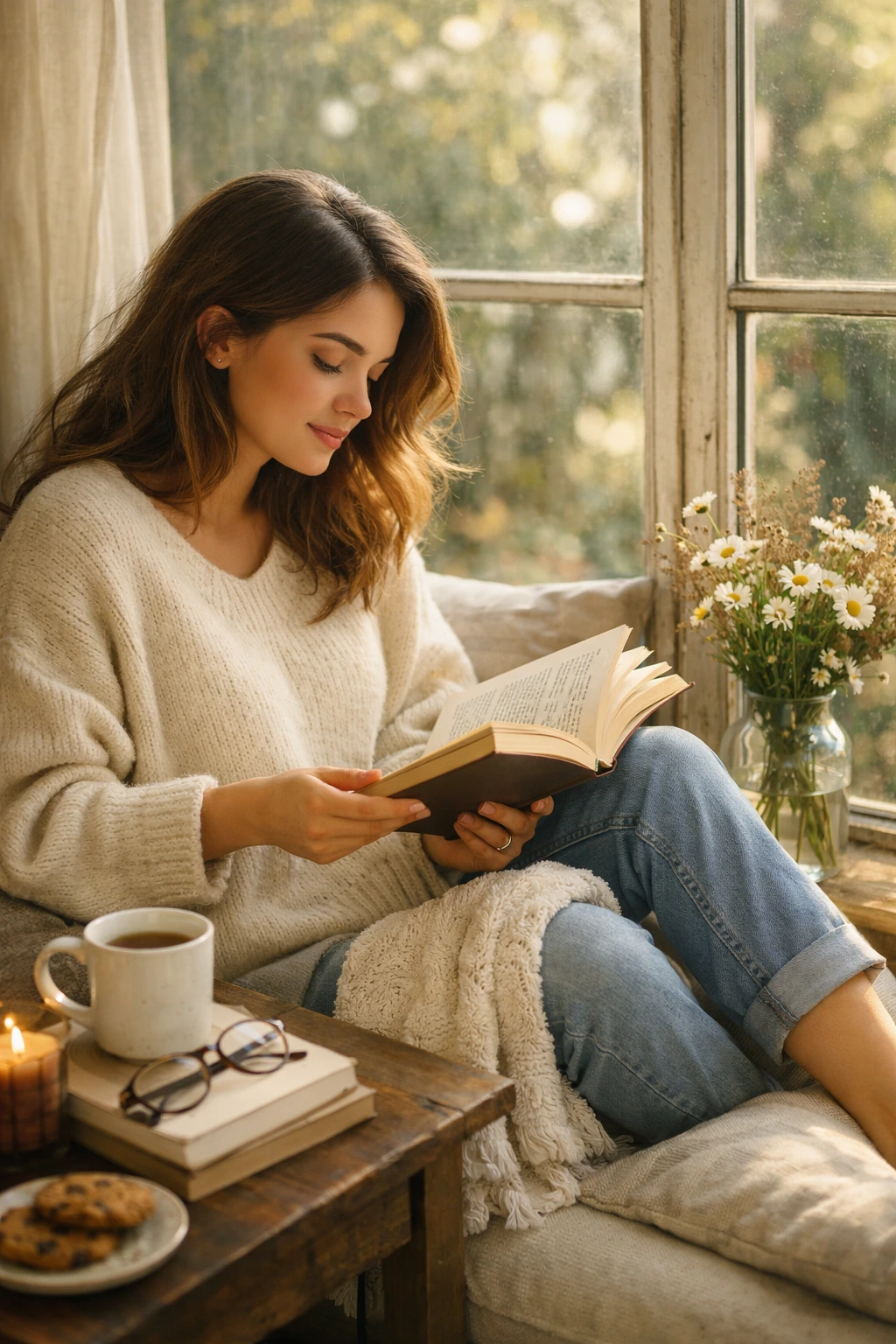 Kitap okuyan bir kadın.