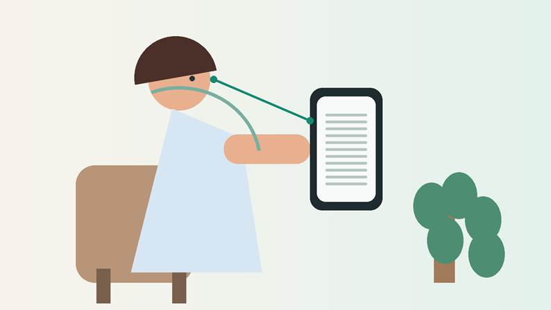 Telefonu rahat bir mesafede ve göz hizasının biraz altında tutarak kitap okuyan kişi