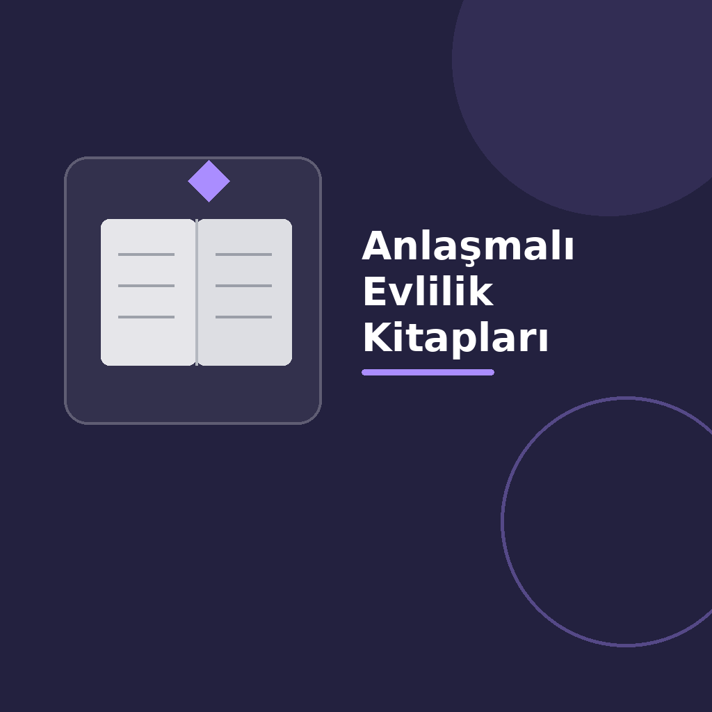Üzerinde “Anlaşmalı Evlilik Kitapları” yazan, koyu degrade zeminde açık kitap simgesi, modern geometrik şekiller ve kategoriye uygun vurgu detayı bulunan kare dijital yayıncılık görseli.