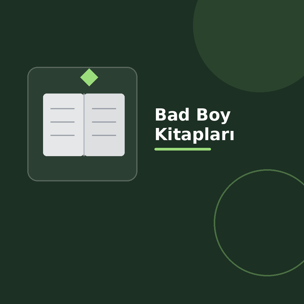 Üzerinde “Bad Boy Kitapları” yazan, koyu degrade zeminde açık kitap simgesi, modern geometrik şekiller ve kategoriye uygun vurgu detayı bulunan kare dijital yayıncılık görseli.