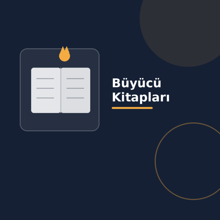Üzerinde “Büyücü Kitapları” yazan, koyu degrade zeminde açık kitap simgesi, modern geometrik şekiller ve kategoriye uygun vurgu detayı bulunan kare dijital yayıncılık görseli.