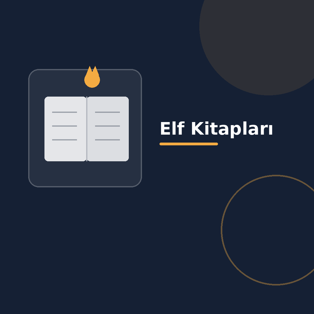 Üzerinde “Elf Kitapları” yazan, koyu degrade zeminde açık kitap simgesi, modern geometrik şekiller ve kategoriye uygun vurgu detayı bulunan kare dijital yayıncılık görseli.