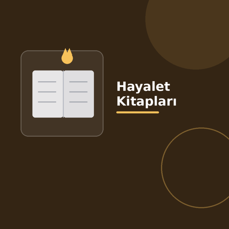 Üzerinde “Hayalet Kitapları” yazan, koyu degrade zeminde açık kitap simgesi, modern geometrik şekiller ve kategoriye uygun vurgu detayı bulunan kare dijital yayıncılık görseli.