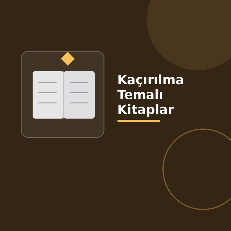 Üzerinde “Kaçırılma Temalı Kitaplar” yazan, koyu degrade zeminde açık kitap simgesi, modern geometrik şekiller ve kategoriye uygun vurgu detayı bulunan kare dijital yayıncılık görseli.