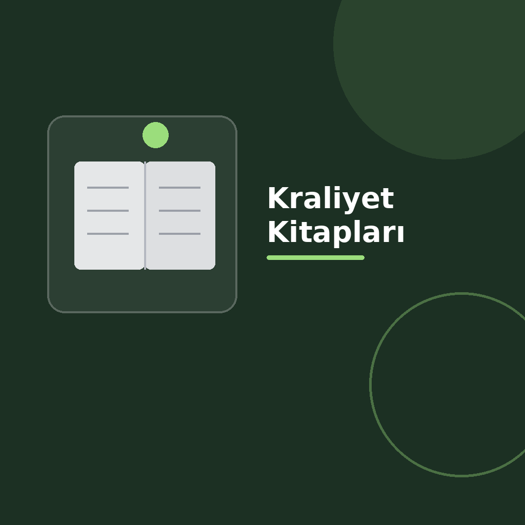 Üzerinde “Kraliyet Kitapları” yazan, koyu degrade zeminde açık kitap simgesi, modern geometrik şekiller ve kategoriye uygun vurgu detayı bulunan kare dijital yayıncılık görseli.