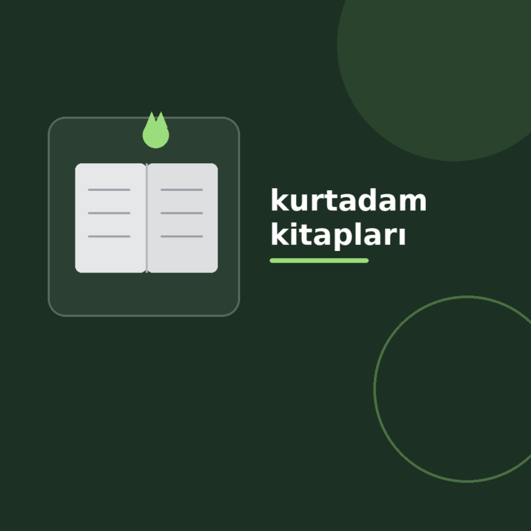 Üzerinde “Kurtadam kitapları” yazan, koyu degrade zeminde açık kitap simgesi, modern geometrik şekiller ve kategoriye uygun vurgu detayı bulunan kare dijital yayıncılık görseli.