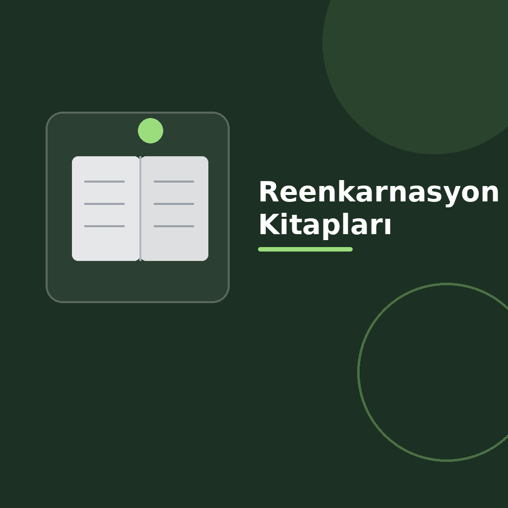 Üzerinde “Reenkarnasyon Kitapları” yazan, koyu degrade zeminde açık kitap simgesi, modern geometrik şekiller ve kategoriye uygun vurgu detayı bulunan kare dijital yayıncılık görseli.