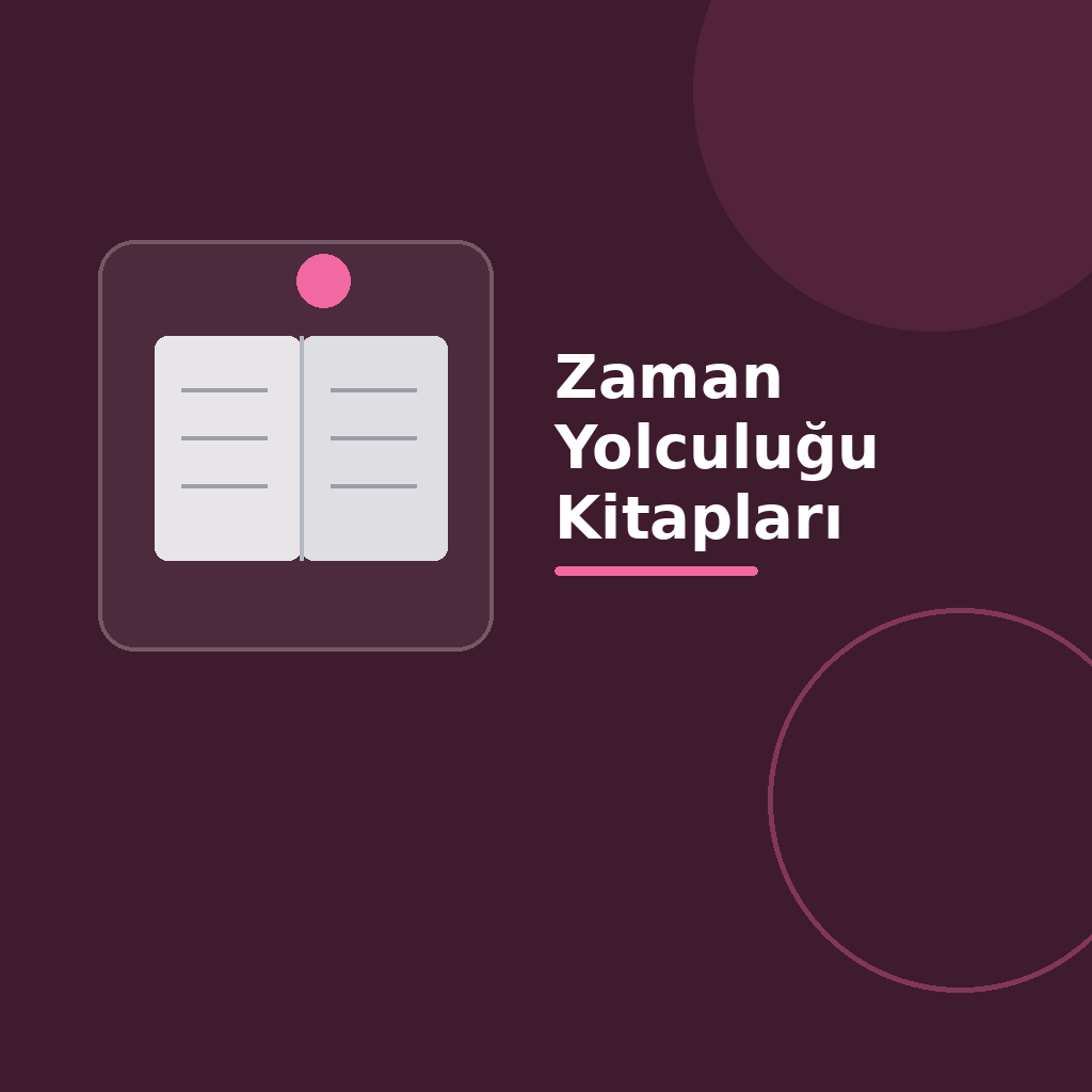 Üzerinde “Zaman Yolculuğu Kitapları” yazan, koyu degrade zeminde açık kitap simgesi, modern geometrik şekiller ve kategoriye uygun vurgu detayı bulunan kare dijital yayıncılık görseli.