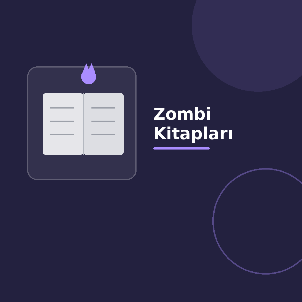 Üzerinde “Zombi Kitapları” yazan, koyu degrade zeminde açık kitap simgesi, modern geometrik şekiller ve kategoriye uygun vurgu detayı bulunan kare dijital yayıncılık görseli.