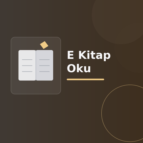 Üzerinde “E Kitap Oku” yazan, koyu degrade zeminde stilize açık kitap, sayfa çizgileri ve modern geometrik şekiller bulunan dijital yayıncılık görseli.