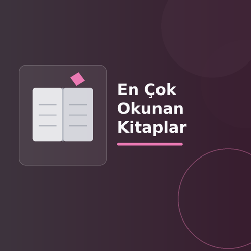 Üzerinde “En Çok Okunan Kitaplar” yazan, koyu degrade zeminde stilize açık kitap, sayfa çizgileri ve modern geometrik şekiller bulunan dijital yayıncılık görseli.