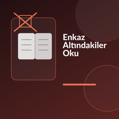 Üzerinde “Enkaz Altındakiler Oku” yazan, enkaz, kamera gözü, kırık beton ve çıkış işareti temalı modern kare kitap görseli.