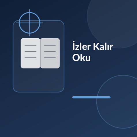 Üzerinde “İzler Kalır Oku” yazan, ayak izi, eski bere, mesaj balonu ve ince ışık çizgisi temalı modern kare kitap görseli.