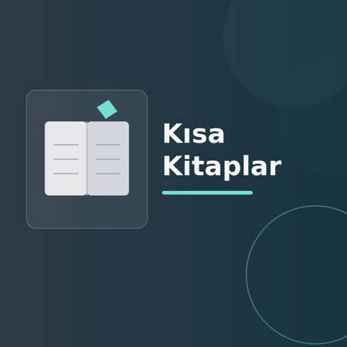 Üzerinde “Kısa Kitaplar” yazan, koyu degrade zeminde stilize açık kitap, sayfa çizgileri ve modern geometrik şekiller bulunan dijital yayıncılık görseli.