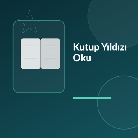 Üzerinde “Kutup Yıldızı Oku” yazan, kutup yıldızı, kar tanesi, yol çizgisi ve iki küçük ışık temalı modern kare kitap görseli.