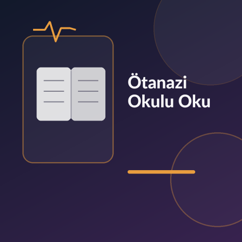 Üzerinde “Ötanazi Okulu Oku” yazan, kilitli okul koridoru, kalp ritmi ve gölge figür temalı modern kare kitap görseli.