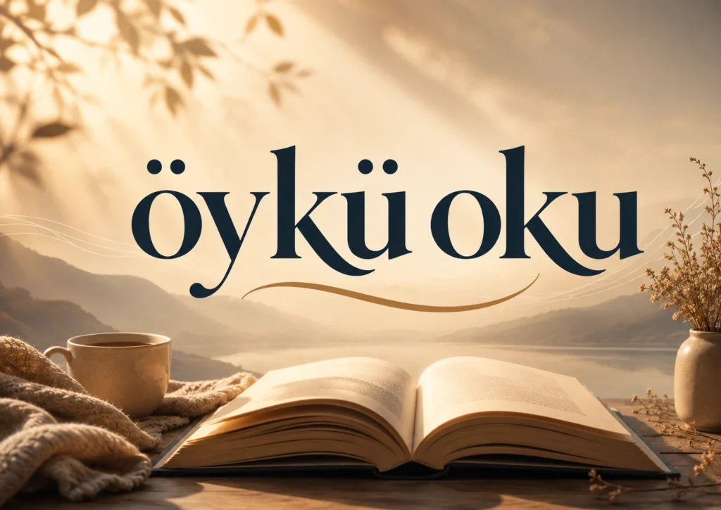 Üzerinde “öykü oku” yazan, açık kitap ve sıcak tonlarda okuma temalı yatay görsel.