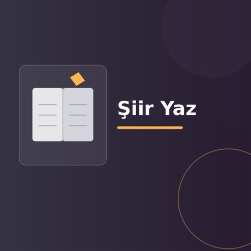 Üzerinde “Şiir Yaz” yazan, koyu degrade zeminde stilize açık kitap, sayfa çizgileri ve modern geometrik şekiller bulunan dijital yayıncılık görseli.