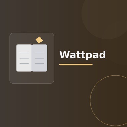 Üzerinde “Wattpad” yazan, koyu degrade zeminde stilize açık kitap, sayfa çizgileri ve modern geometrik şekiller bulunan dijital yayıncılık görseli.